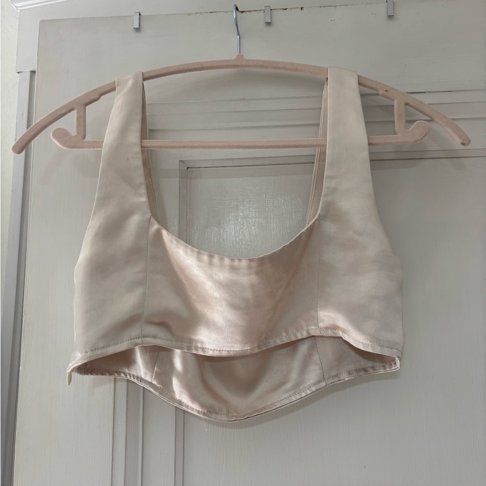 Princess Polly Beige Satin Crop Top